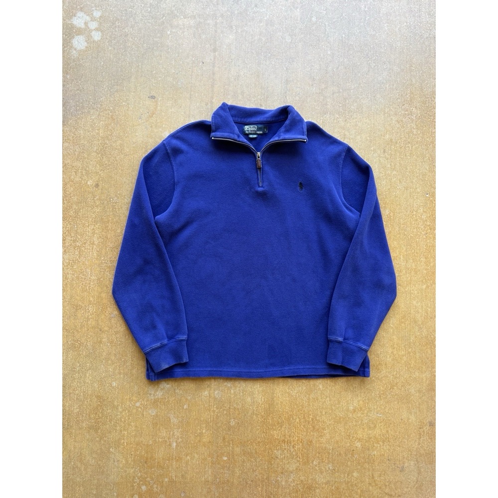 Polo Ralph Lauren Blue Quarter Zip Sweater Granola Cotton Preppy (Large)